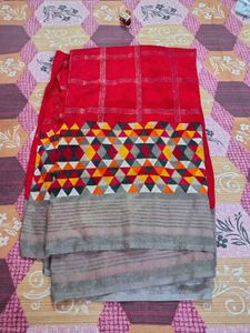 Red Geometric Saree