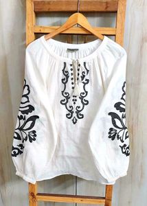 Black Embroidered Peasant Top size-42-44