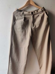 Beige Wide Leg Trousers