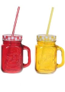 Glass Mason Jar with Straws &amp; Lids