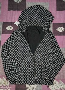 Black Monogram Full-Zip Hooded Windbreaker Jacket