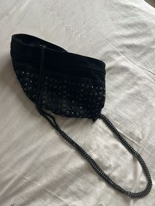 ZARA Chic Black sling Bag in bucket shape studded