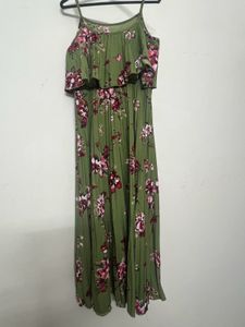 Floral Maxi Dress with Accordion Pleats