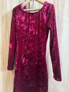 Burgundy Velvet Long Sleeve Dress- Size Small