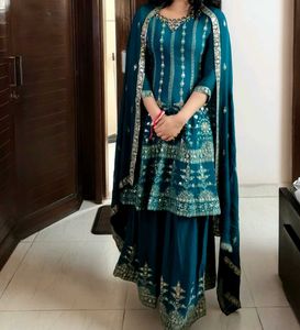 Women Green Silk Zari Embroidery Sharara Suit