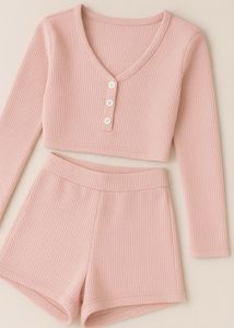 Blush Pink Ribbed Co-ord Set