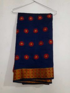 Elegant Navy Saree with Red & Gold Border