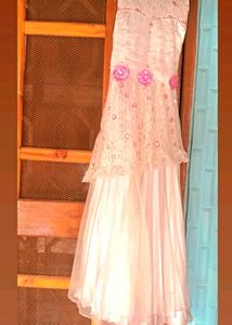 Floral White Embroidery Gown For Birthday Party
