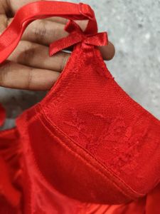 Red Valentine Lace And Bow Detail Corset Top