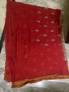Red &amp; Mustard Color Saree With Mirrored Gota Patti
