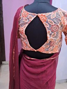Elegant Maroon Saree with Blouse For Girls