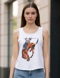 Shein Sleeveless Graphic Front Print Curved  Top