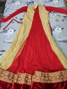 Red &amp; Gold Anarkali Dress
