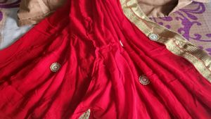 Beautiful Pure crepe Red Colour saree with  Golden