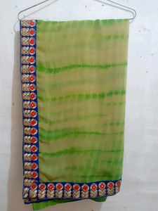 Light Green Saree With Blue Blouse
