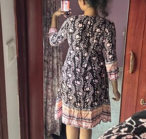 black Floral Print Dress