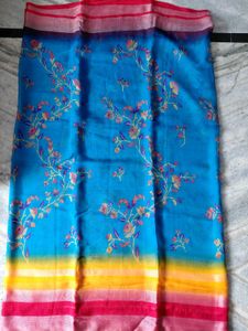 Floral Print Saree - Vibrant Blue