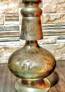 Vintage Etched Brass Vase and Cup Set