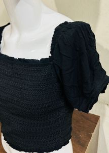 Black Smocked Crop Top