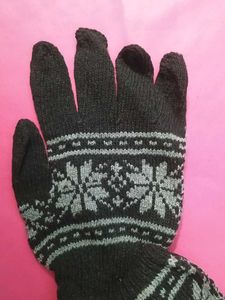 Cozy Wool Blend Gloves - Grey Pattern
