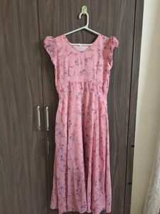 New Pink Floral Maxi Dress With Puff Sleeves