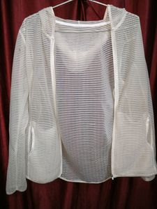 Off White Sheer Stripes Cardigan