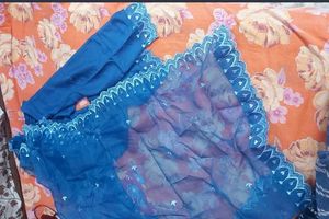 Blue v-neck embroidered Kurti Trouser Dupatta Set