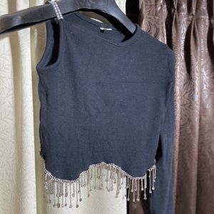 Chic Black Embellished Top
