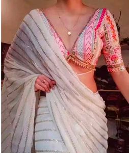 White Sareee With Pink Blouse