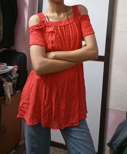 Red Off-Shoulder Top &amp; Dress For Kids