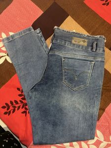 Light Blue Faded Jean Slim Fit Ankle Length