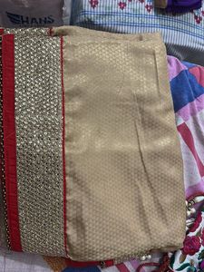 Elegant Gold &amp; Red Festive Saree
