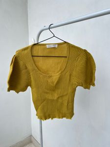 Mustard Ribbed Puff Sleeve Top