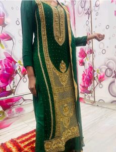 Green &amp; Gold Embroidered Salwar Kameez