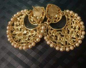 Kundan Pearl Chandbali Golden Earrings