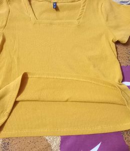Mustard Ribbed Square Neck Top