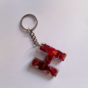 Real Rose Preserved Key Chain H Alphabet
