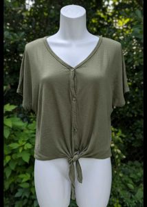 Olive Green Tie-Front Top