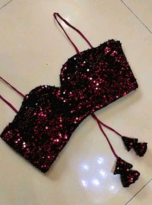 Sequin Padded Spaghetti Strap Velvet Blouse