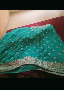 Elegant Teal Saree With Stitched Blouse