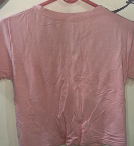 Pink &amp; White Knotted Crop Top