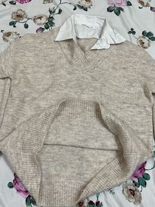 Beige V-Neck Sweater