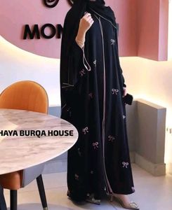 Elegant Trendy Bow Embroidered Black  Abaya