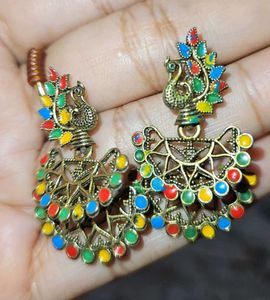 Silver Jhumka Earrings,multicolor Pecock Earring