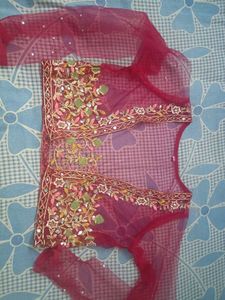 Mirror Work Blouse And Plazzo Set With Shrug