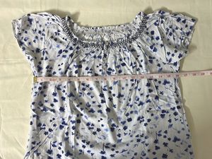 White Blue Printed Top