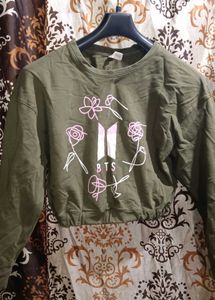 BTS Army Cropped Sweatshirt – Olive Green with Lov