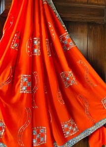 Orange Embellished Saree with Stitched Blouse