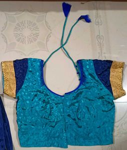 Blue &amp; Gold Embellished Saree With Blouse