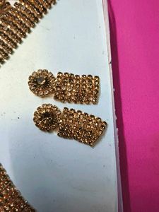 Gold Rhinestone Necklace &amp; Earring Set